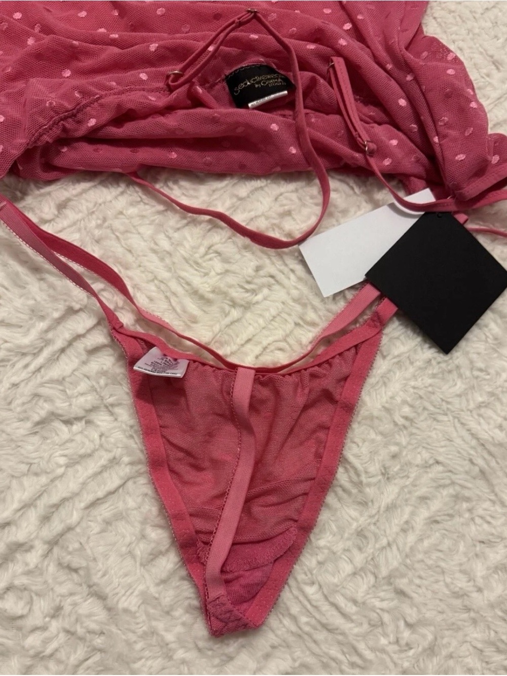 Cinema Etoile Pink Mesh Negligee Nightgown w Matching Panties L Nylon Lace Trim - Picture 5 of 9